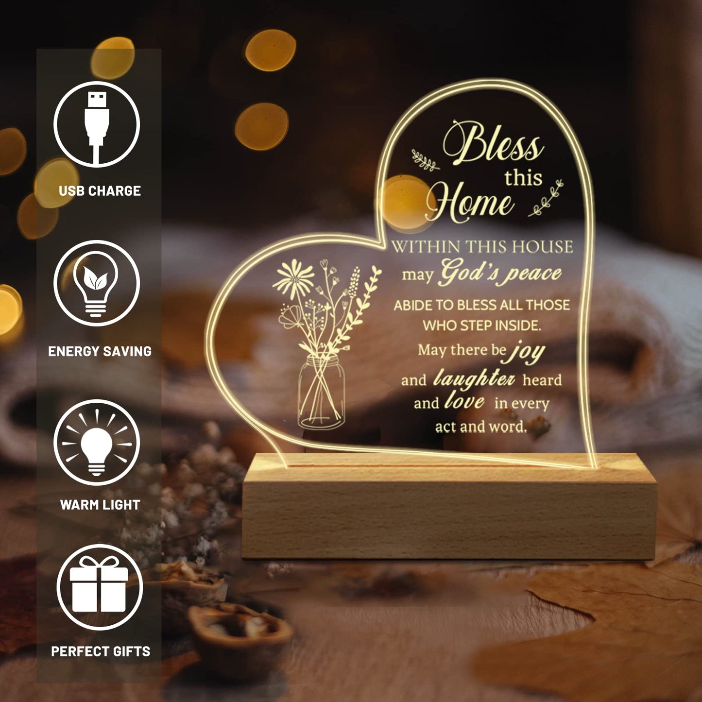 Hiipeenow Acrylic Engraved Night Light, House Blessing Gift, 15X19Cm, White, Model 464349684 For New Homeowners And Couples