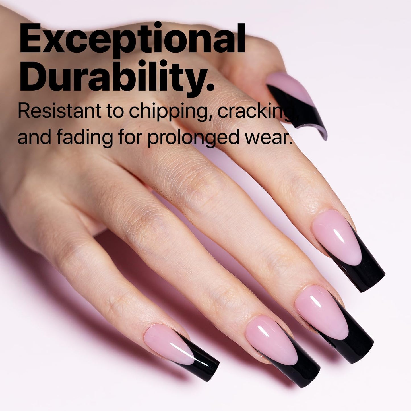 SXC Cosmetics French Tip Press On Nails - Black Series, Medium Square, X-Pro Tips Starter Kit | 150PCS, 15 Sizes, 5 Styles, Begi