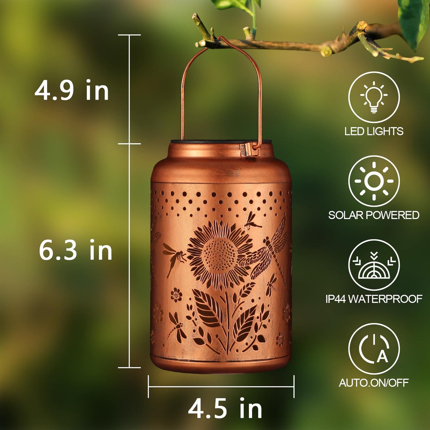 2 Pack Solar Lanterns Outdoor Waterproof  Dragonflies Garden Decor Gifts For Women Mom Grandma Hanging Solar Lights Metal Decoration Outside For Yard  Pati(Sunflowers)