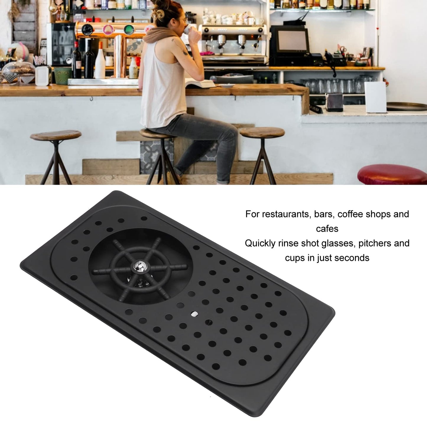 Glass Rinser, Countertop Commercial Pitcher Rinser, High Pressure Cup Washer, Stainless Steel Cup Washer with Drain Drip Tray Hose for Home Kitchen, Restaurant, Bar, Coffee (Black)
