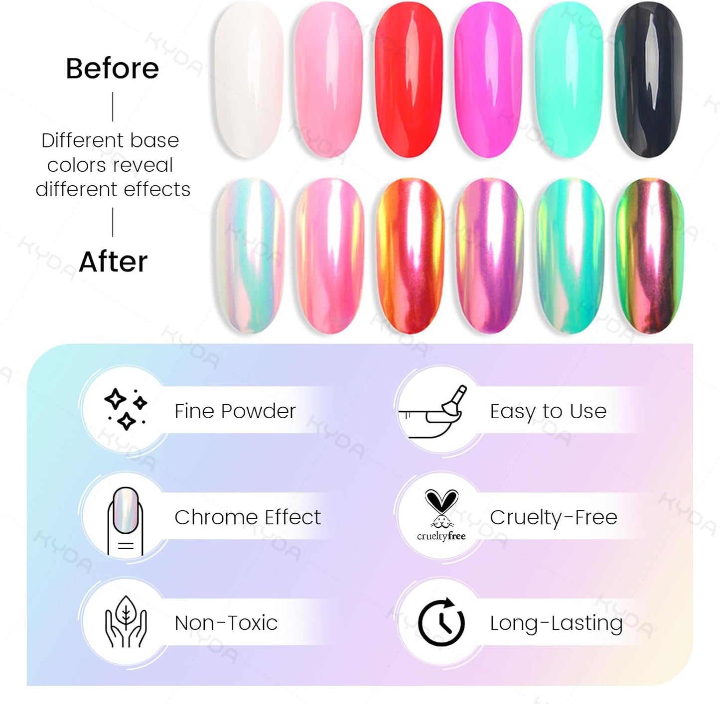 Ownest 4 Pcs Neon Chrome Nail Powder, Unicorn Chrome Nails Glitter Pigment, Aurora Iridescent Powder Pigment for Nails, Opal Pearl Mica Powders, Chameleon Pearl Manicure Pigment