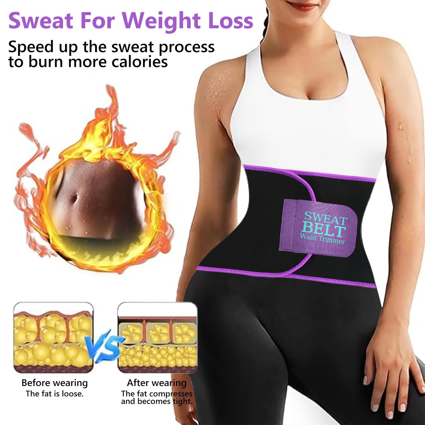 AMZBOSS Waist Trainer for Women Lower Belly Fat, Waist Sweat Band for Women, Belly Band Sweat Belt, Body Shaper, Stomach Wrap (Purple,X-Large)