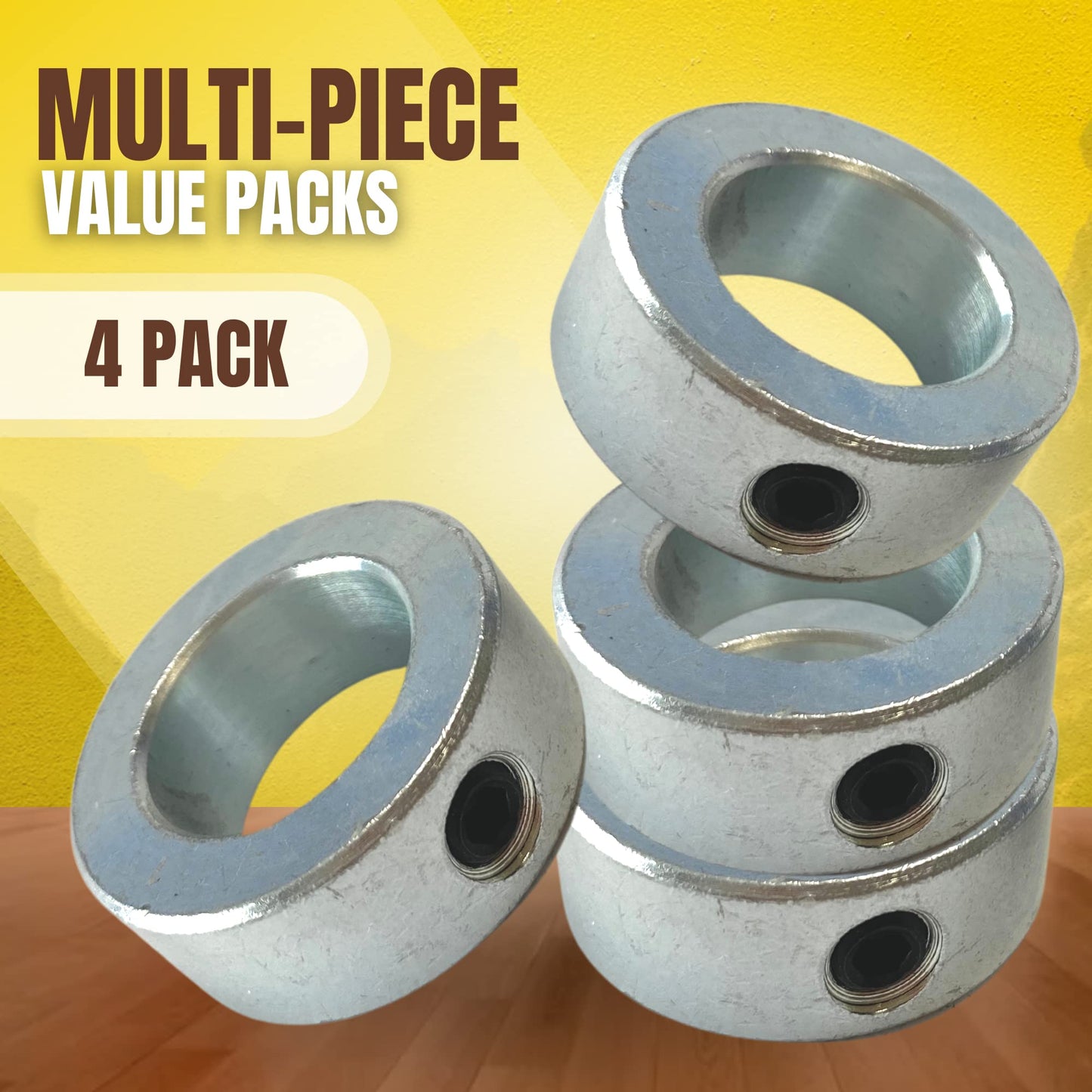 (4-Pack) 1” Bore Solid Steel Shaft Collars with Zinc Plated Coating - Durable Shaft Collars Suitable for Machinery and Industrial Use