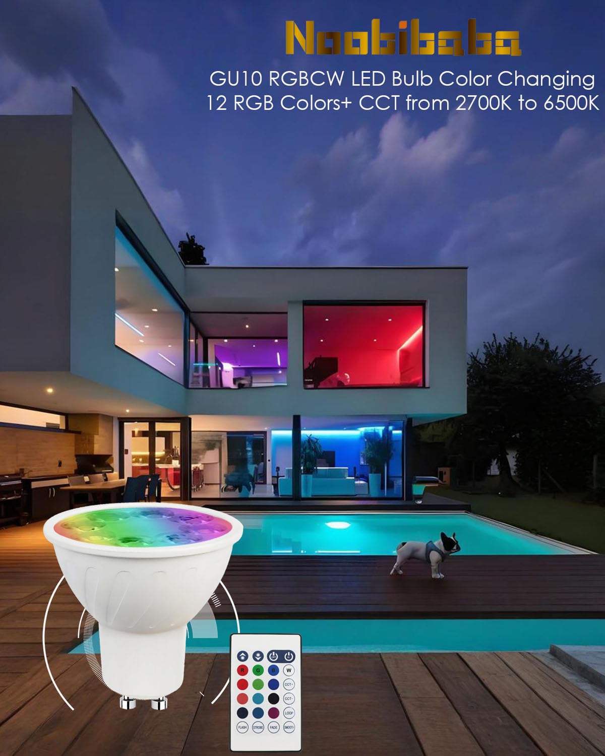 Noobibaba GU10 LED Bulbs, Color Changing RGB + Adjustable White 2700K-6000K, 5W, Model GU10-5W-D, 3-Pack