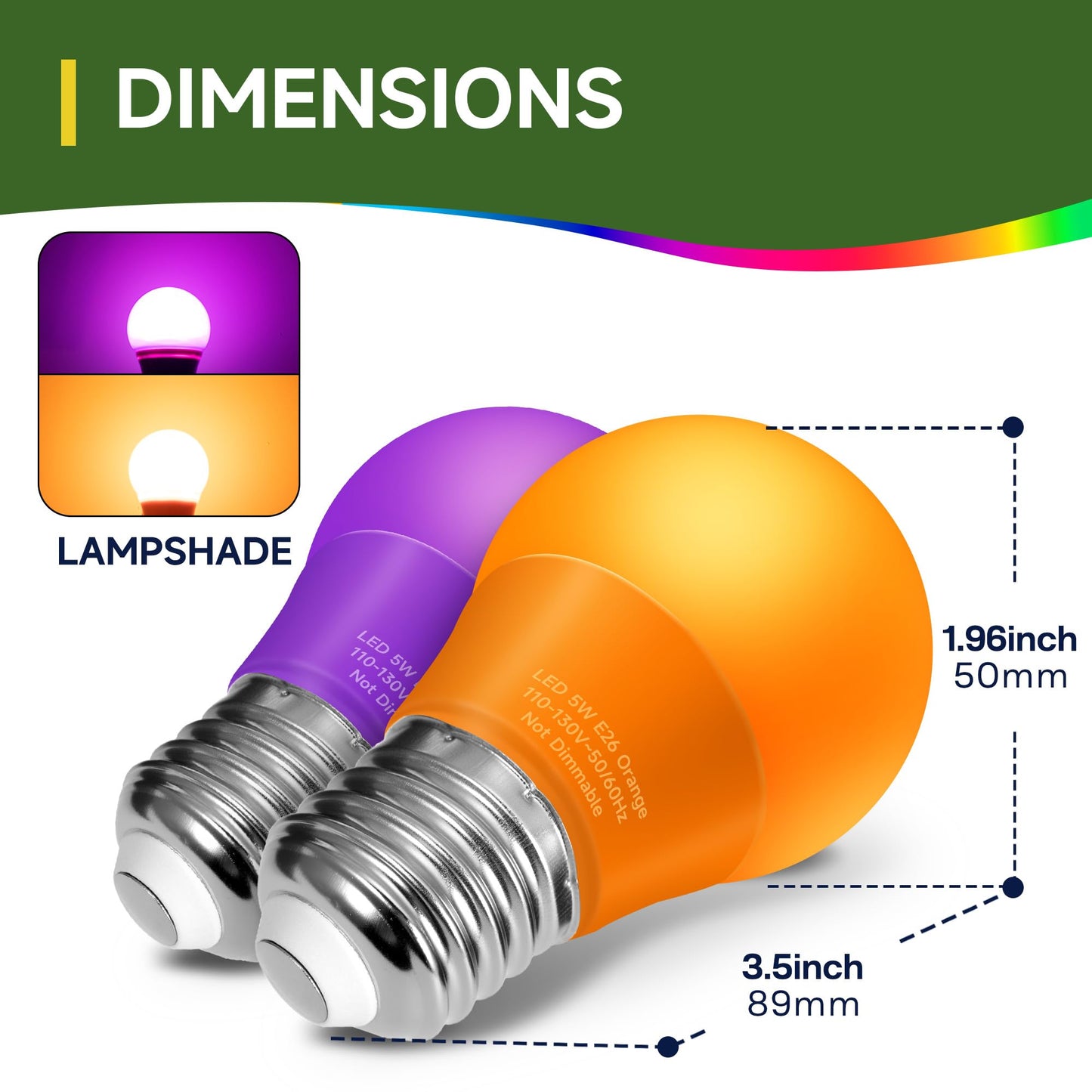 LEDERA LED A15 Bulb, 5W Orange Purple Light, 40W Equivalent, E26 Medium Base, Pack of 2 for Halloween & Holiday Lighting