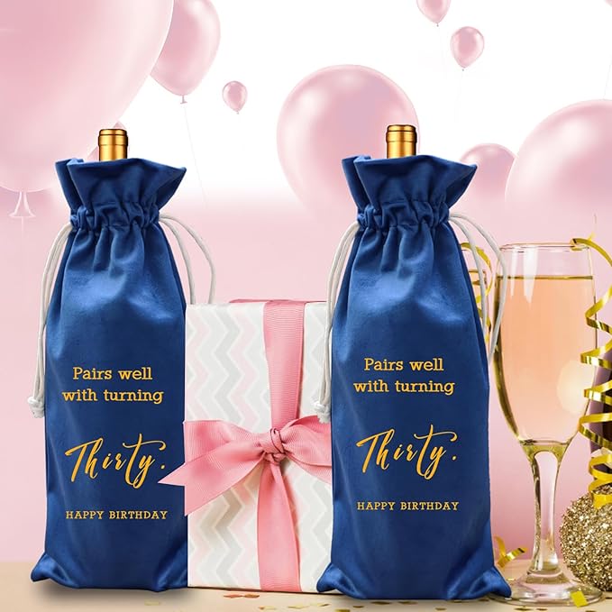 LANBAIHE 30th Birthday Gifts for Her,30th Birthday Gift for Women Men, 30 Years Old Birthday Gifts Wine Bag, 30th Birthday Decorations Party Supplies- 1994 Birthday (30th Birthday-Blue)