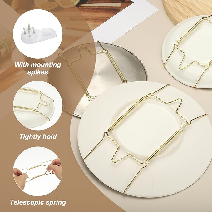 uxcell 3pcs Plate Hangers for The Wall, 8 Inches Stainless Steel Wire Plate Holders with Traceless Nail Displaying Plates Dish DIY Craft, Golden