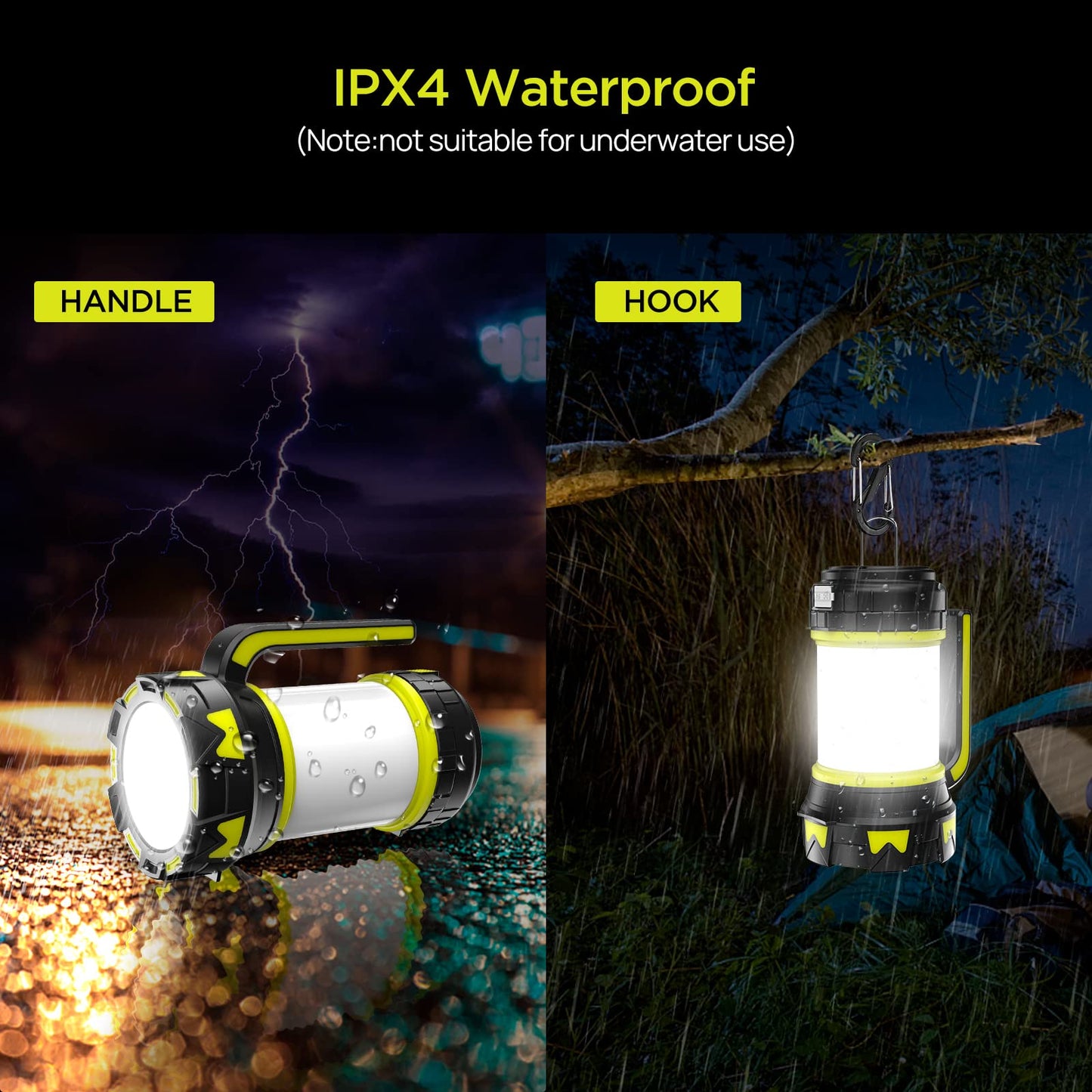 Bochaos Rechargeable Flashlights - 6 Modes Led Lantern, 3000Mah Battery, Ipx4 Waterproof, Medium-2Pack, Green, Model Hc-261