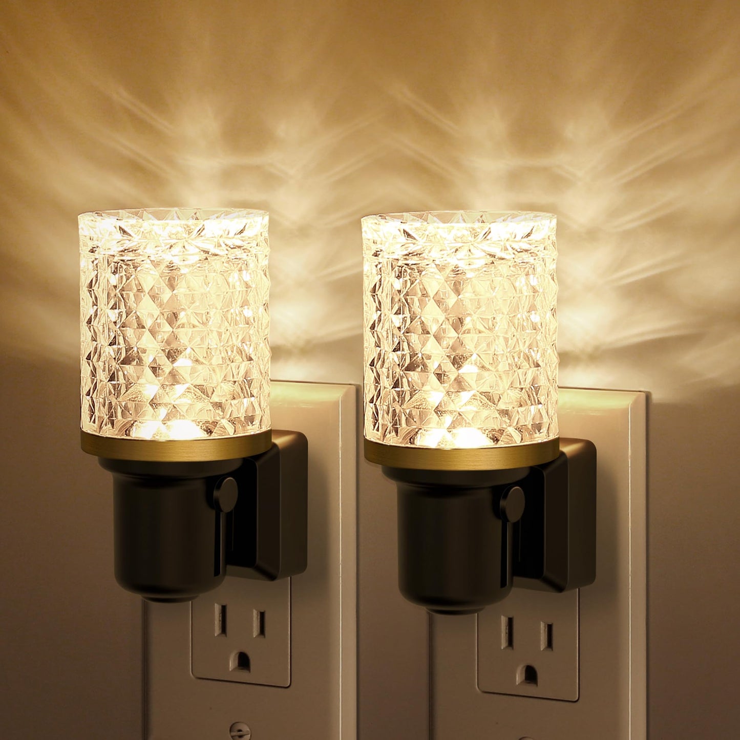 JandCase LED Night Light Dimmable Wall Plug 3000K Soft White 0-100LM 2 Pack Crystal - Warm