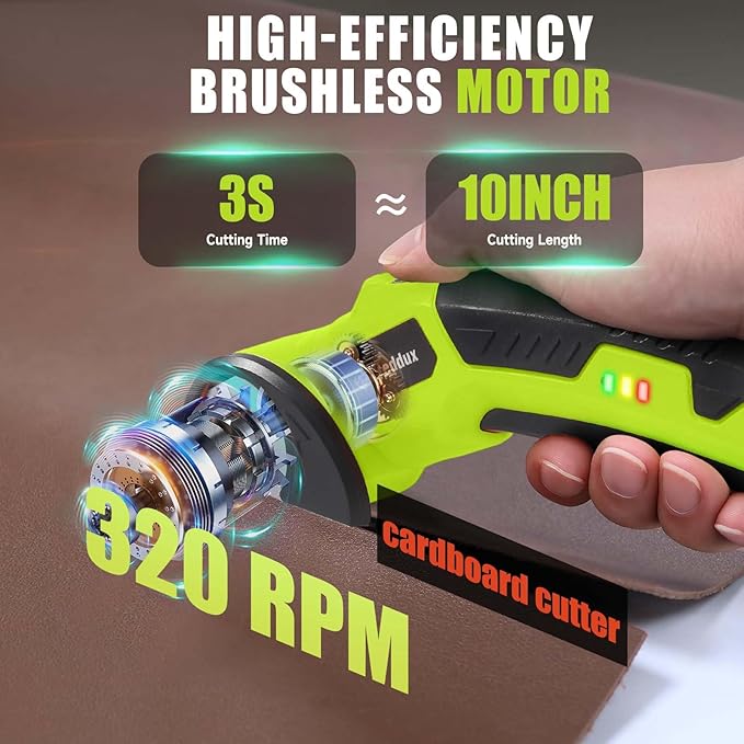 Cordless Electric Scissors，Cardboard Cutter Heavy Duty Scissor with 3 Blade, Safety Lock & Extra Blade，Rotary Cutter for Cardboard Fabric Plastic Leather Green