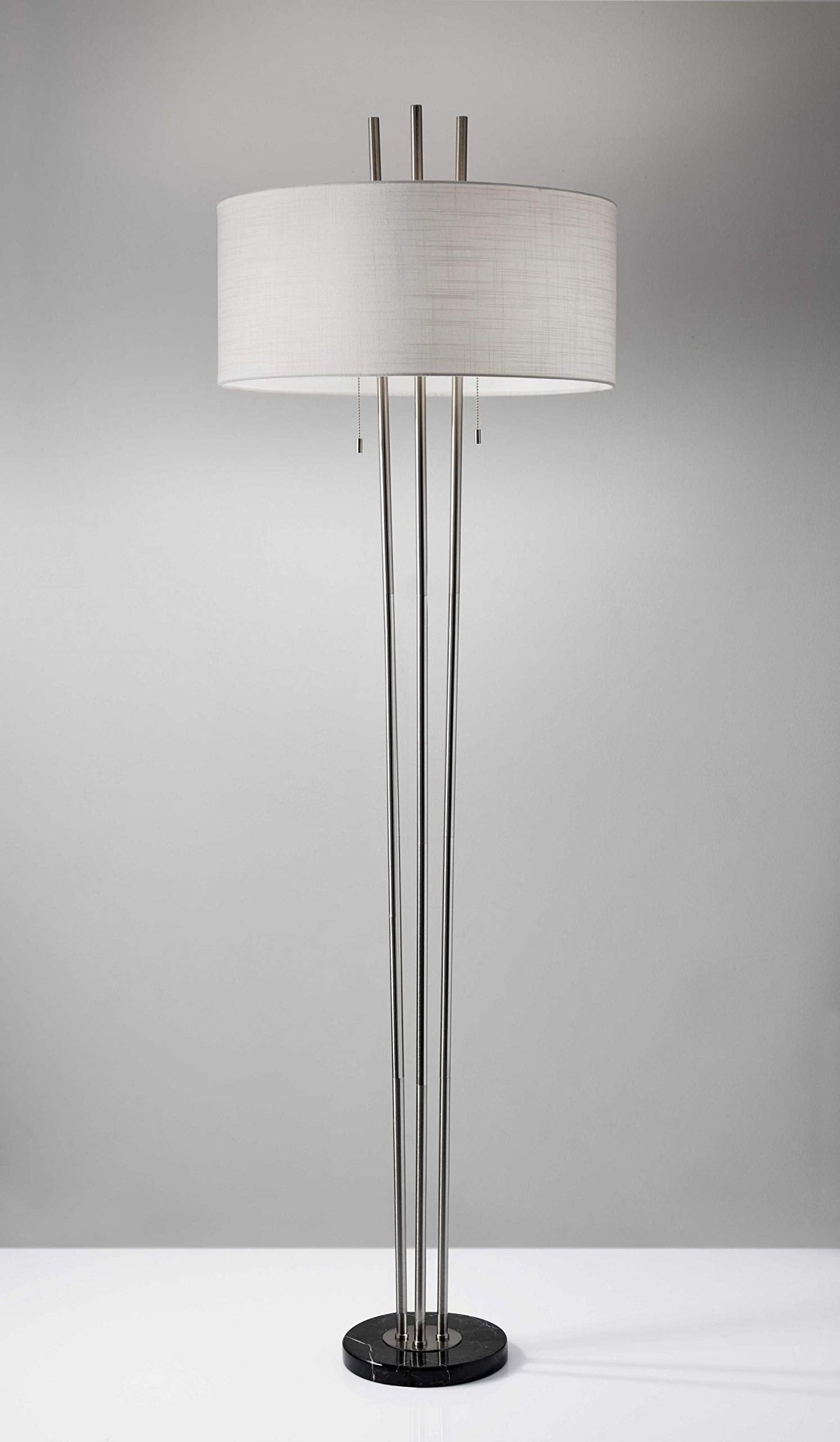 HomeRoots Two Light Traditional Floor Lamp, White Drum Shade, Marble and Metal Construction, 71in Height