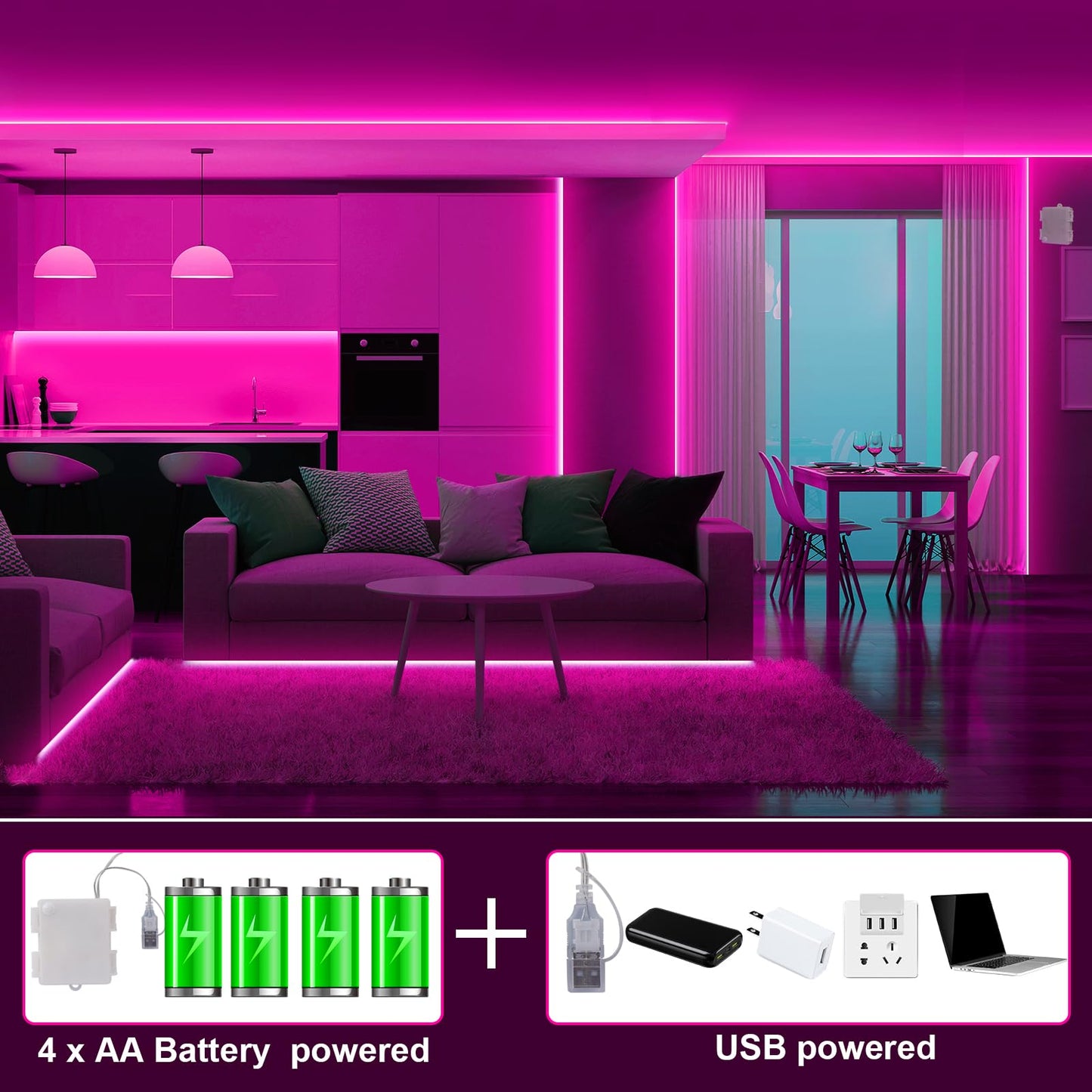 Omika Pink Cob Led Strip Lights Battery Powered With Remote  6.56Ft 640Led Light Strip Dimmable Cuttable Flexible Wireless Led Tape Light For Gifts  Bedroom  Party  Tv Backlight  Diy Decor (2 Pack)