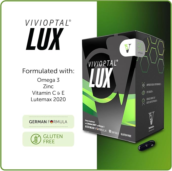 Vivioptal Lux, 90 Softgels, Adult Vitamins, Improve Visual Performance, Omega 3, Zinc, and Vitamin C & E, Multivitamin & Multimineral, Gluten Free, German Formula