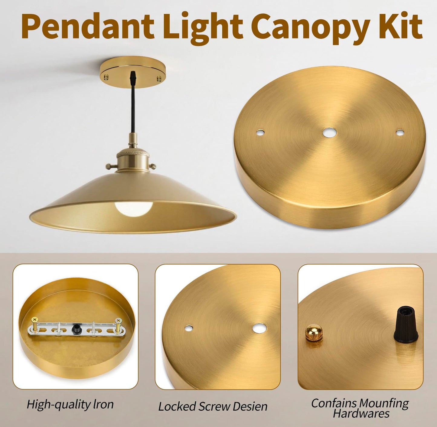 Sangle Sopffy Pendant Light Canopy Kit  4.7 Inches Ceiling Lighting Canopy Kit With All Mounting Hardware Modern Chandelier Ceiling Plate Cover For Pendant Lighting Fixtures (Brass  4.7 Inch)