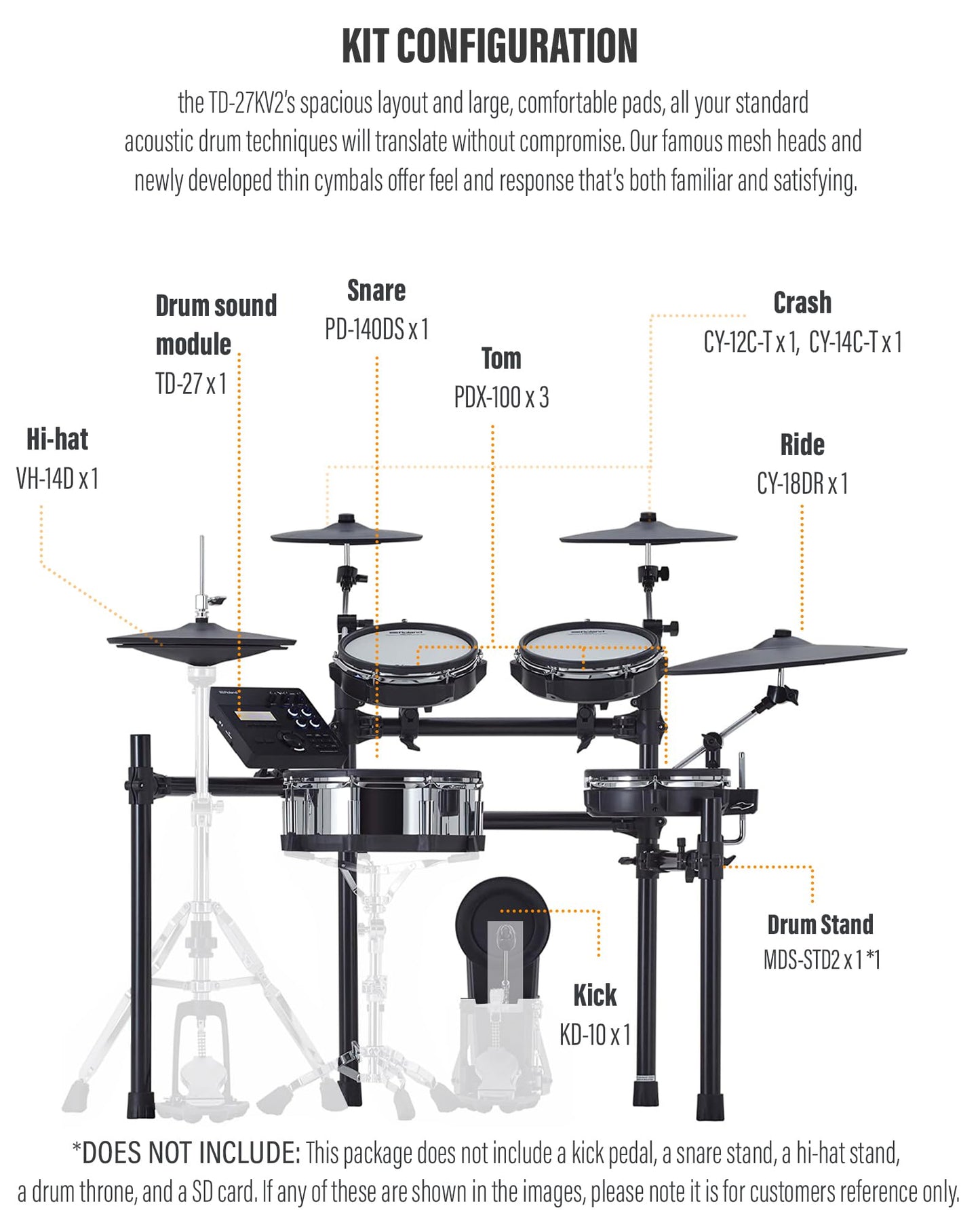 Roland Generation 2 V-Drums Td-27Kv2 Electronic Drum Set Bundle With Drumstick Bag, 3.5Mm Audio Cable, 3 Pairs Of Drumsticks, An