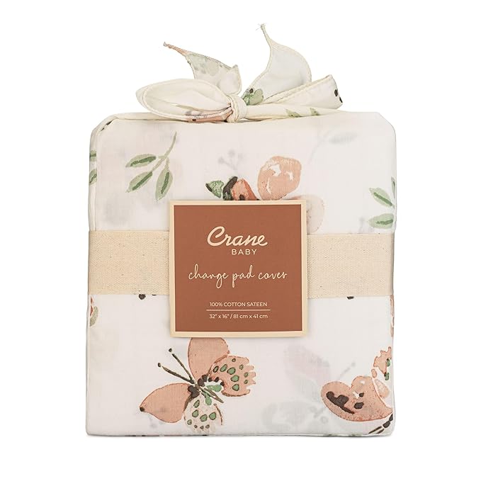 Crane Baby Woodland Quilted Changing Pad Cover Cotton Sateen, Secure Elastic Fit, Pink Boho Rainbow Change Pad Cover for Girls, Diaper Changing Pad Cover, Girls Nursery Decor