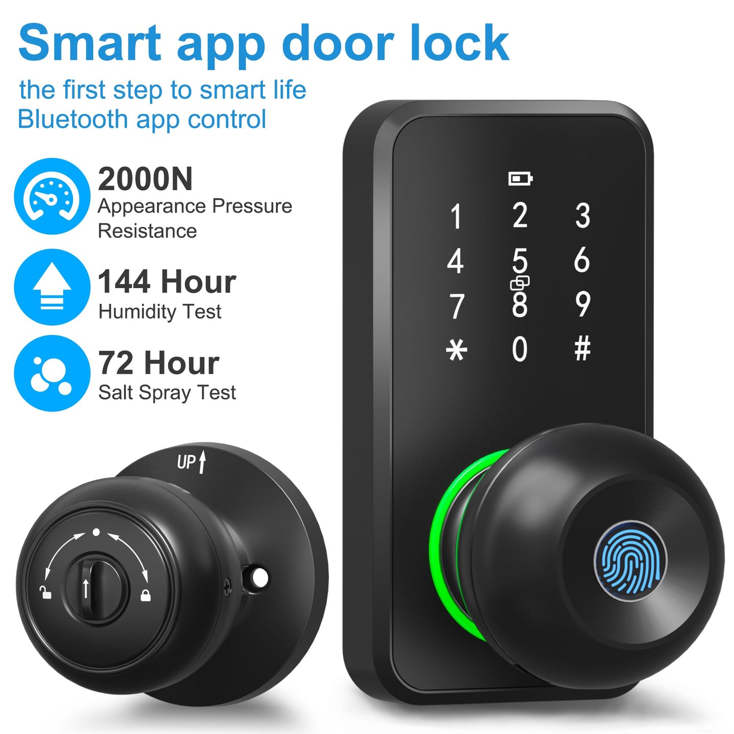 Smart Door Lock with Knob, LinkThai Keyless Entry Fingerprint Lock with Touchscreen Keypad, Electronic Knob Digital Lock for Front Door, Easy Installation