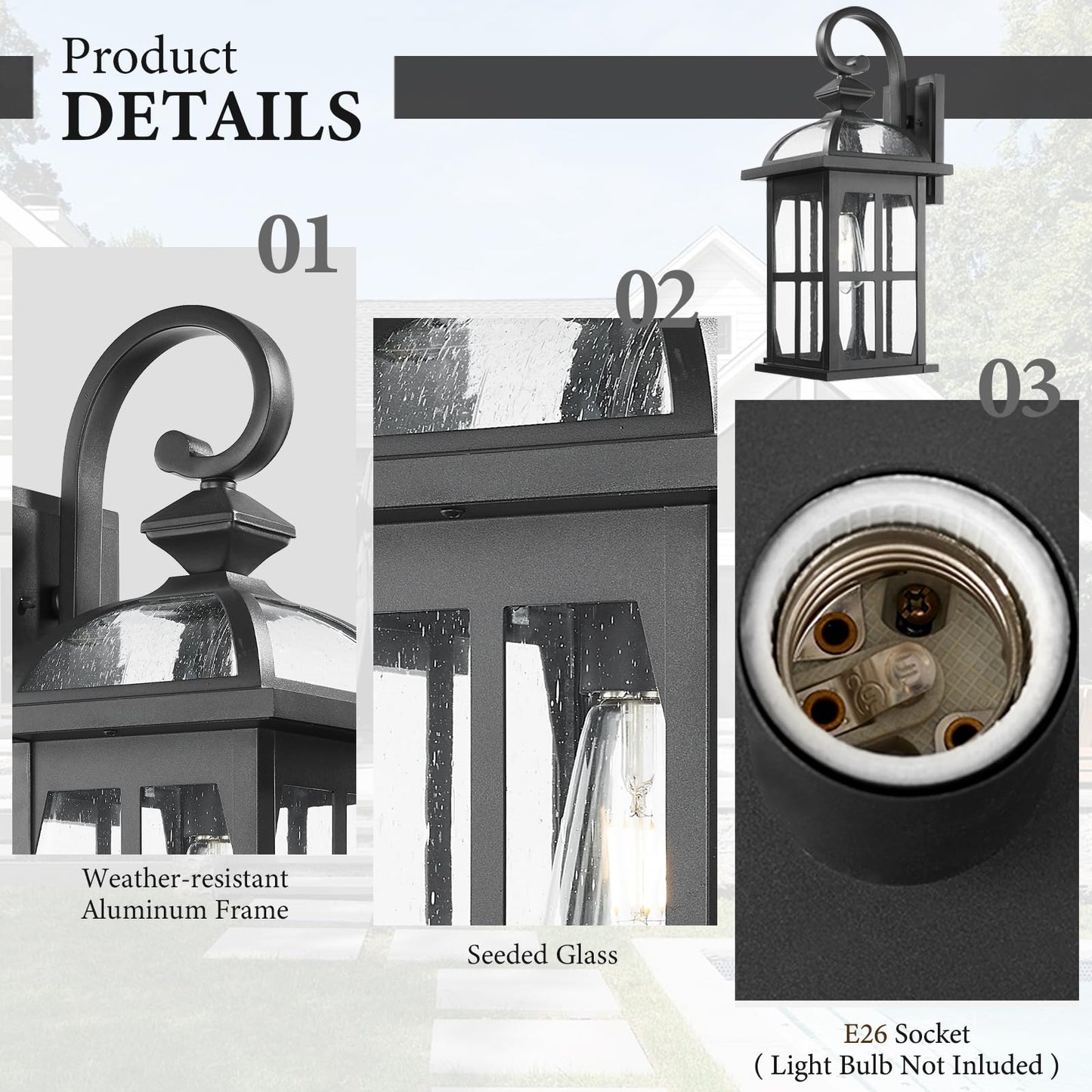 Darkaway Large Outdoor Wall Lights  22Inch Exterior Light Fixture With Seeded Glass  Aluminum Anti-Rust Outside Exterior Lights Sconces Lighting For House Porch Yard Hallway Doorway Garage