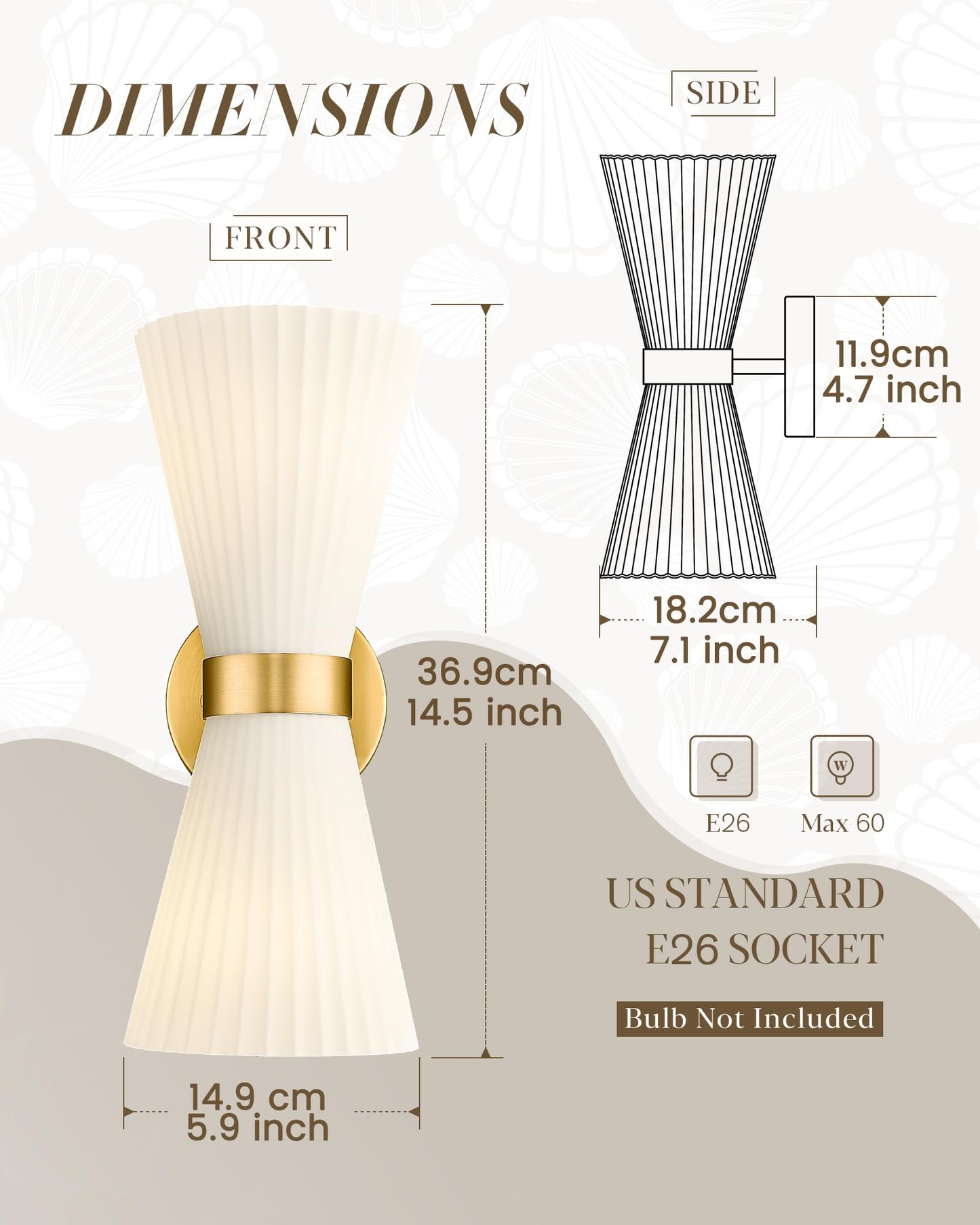 Gold Sconce Wall Lighting  Hwh Single Wall Vanity Light Fixture Brushed Gold Wall Sconce Lamp  Modern Indoor Up Down Wall Light With Frosted Milk White Striped Glass Shade  5Hzg97B-2W Bg
