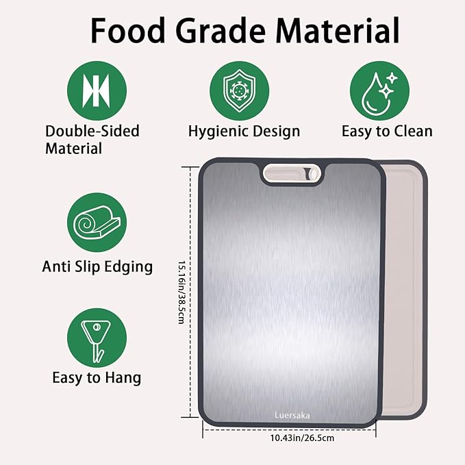 Cutting Board for Kitchen,304 Steel + Wheat Straw PP,Double-Sided Stainless Steel Cutting Boards,Easy to Clean,Non Slip with Handle,Dishwasher Safe,Size 15.1 x 10.4 Inch 1Pcs