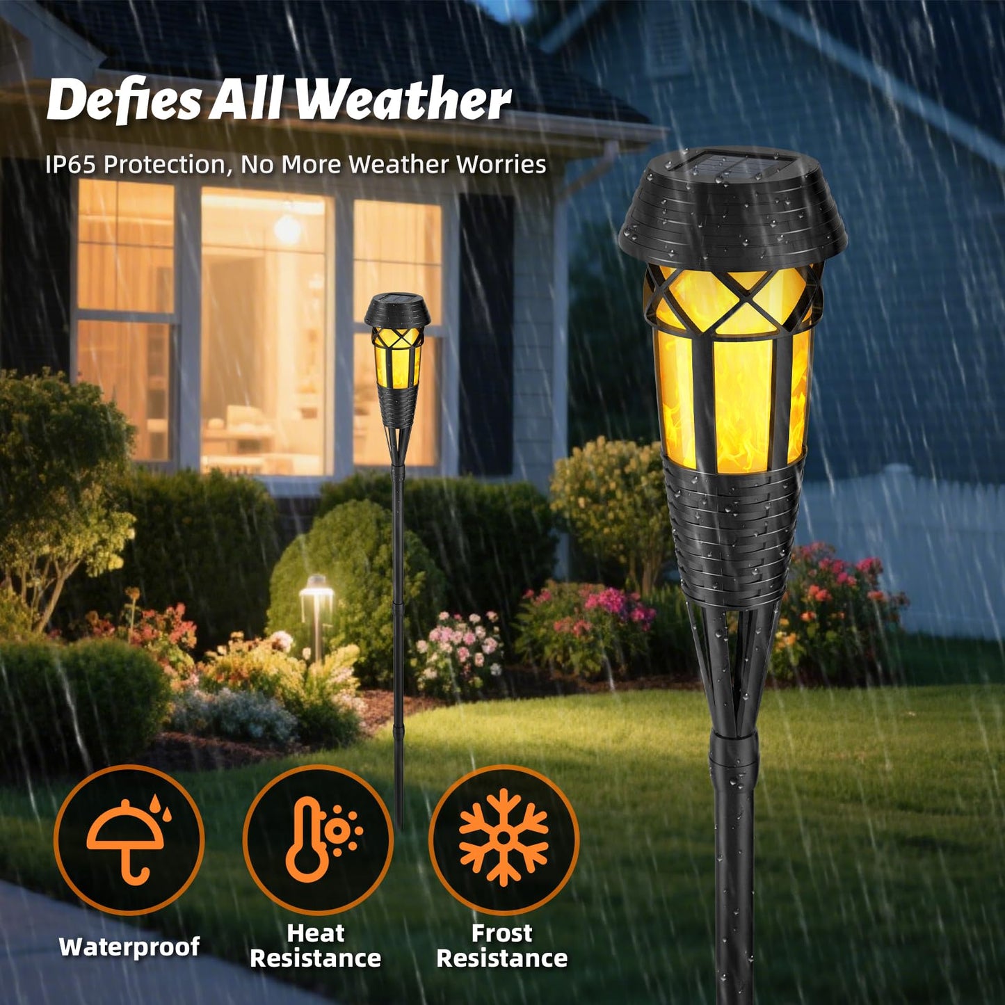 Evelynsun Solar Garden Lights - Flickering Flames Torch - Waterproof - 2 Pack - Black