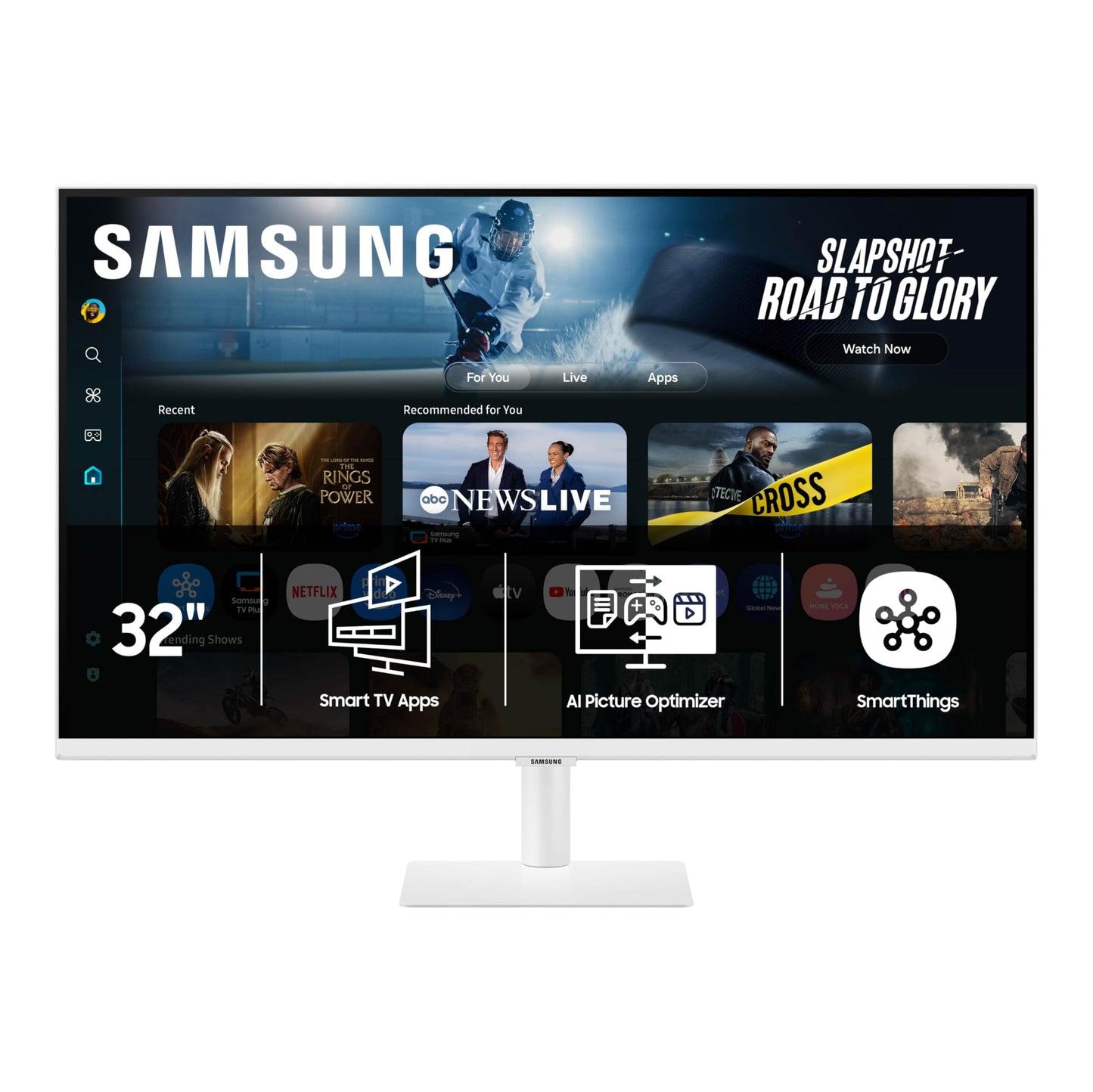 Samsung 32    Smart Monitor M7 (M70F) 4K Uhd Display, Samsung Vision Ai, Smart Tv Apps, Gaming Hub, Usb-C, Hdmi And Usb-A, White
