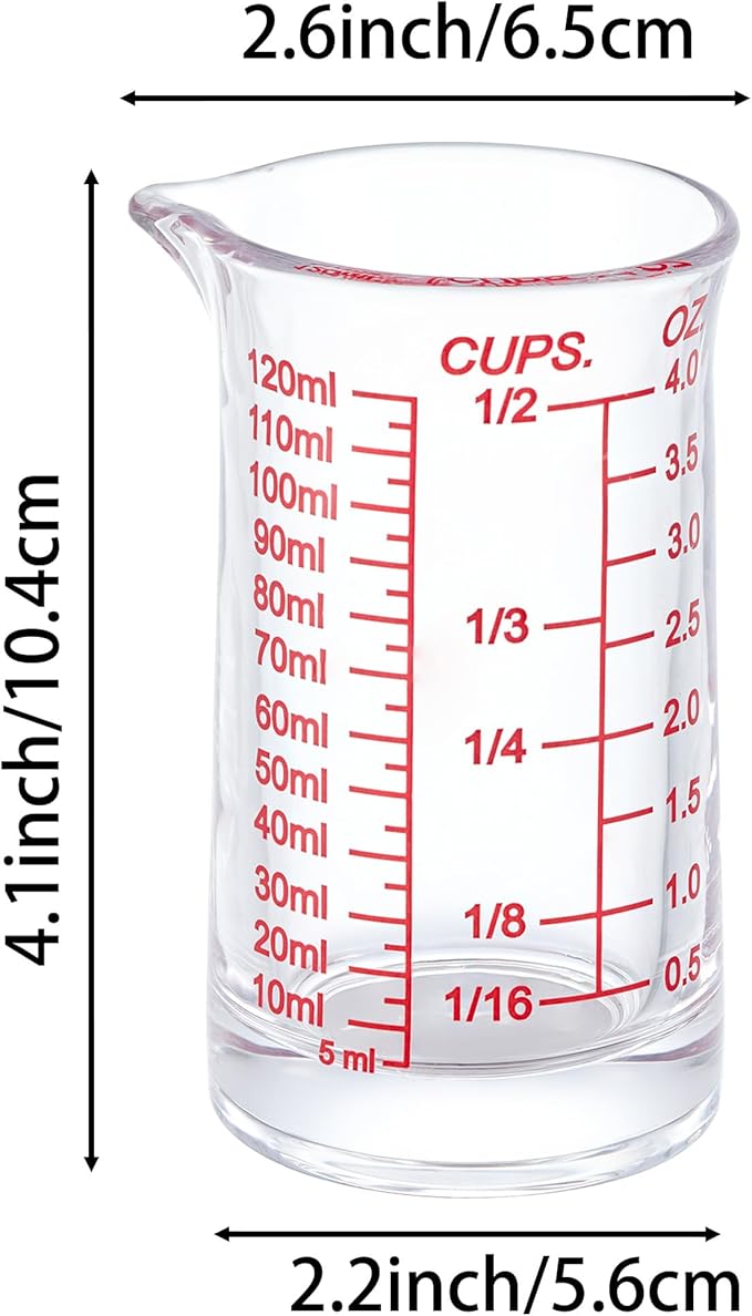Ackers 4oz Glass Measuring Cup – Shot Glass with Ounce,Ml,Cups Markings for Kitchen & Bar(Pack of 2)