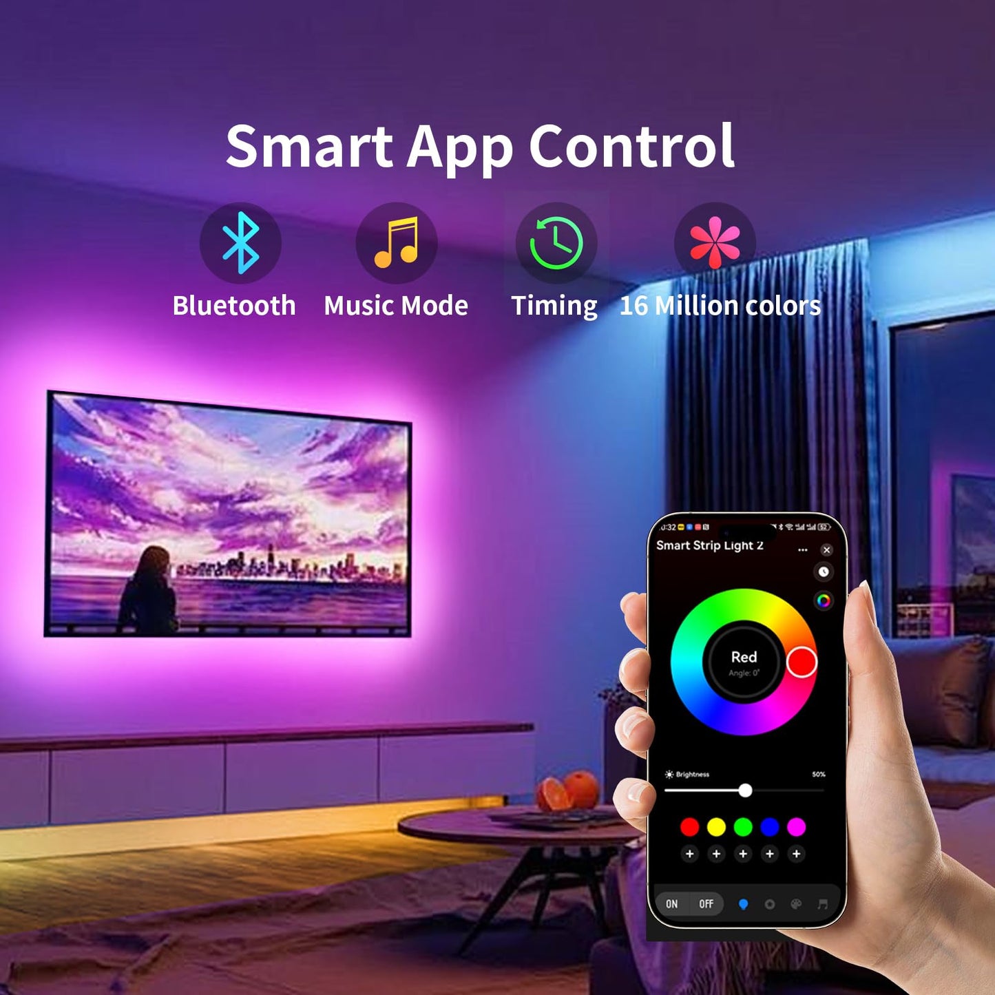 KSIPZE LED Strip Lights for TV, 16.4ft RGB Backlight, Music Sync, USB Powered, for 45in-75in TVs, Multicolor, Model ST5205