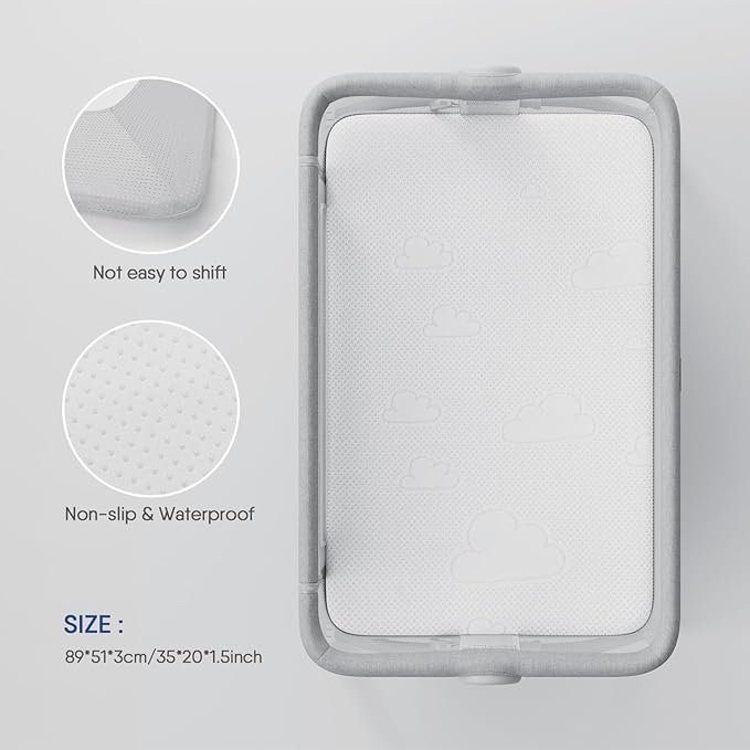 33x20x1.5 Breathable Crib Mattress Protector, Gel Memory Foam Toddler Mattress, Portable Crib Mattress Cover with Sheet for Mini Cribs & Baby Bassinet (Gray)