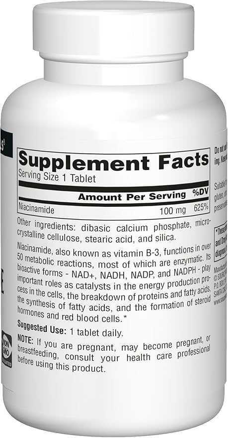 Source Naturals Niacinamide B-3, 100 mg Dietary Supplement - 250 Tablets