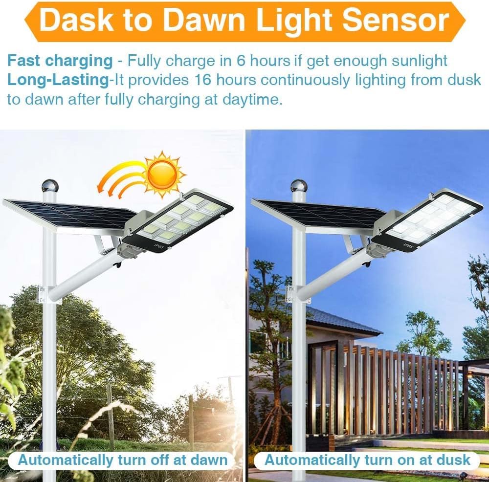 Dengmall 8000W Led Solar Street Lights Outdoor  Dusk To Dawn Security Flood Light With Remote Control  Wireless  Waterproof  Perfect For Yard  Parking Lot  Street  Garden And Garage