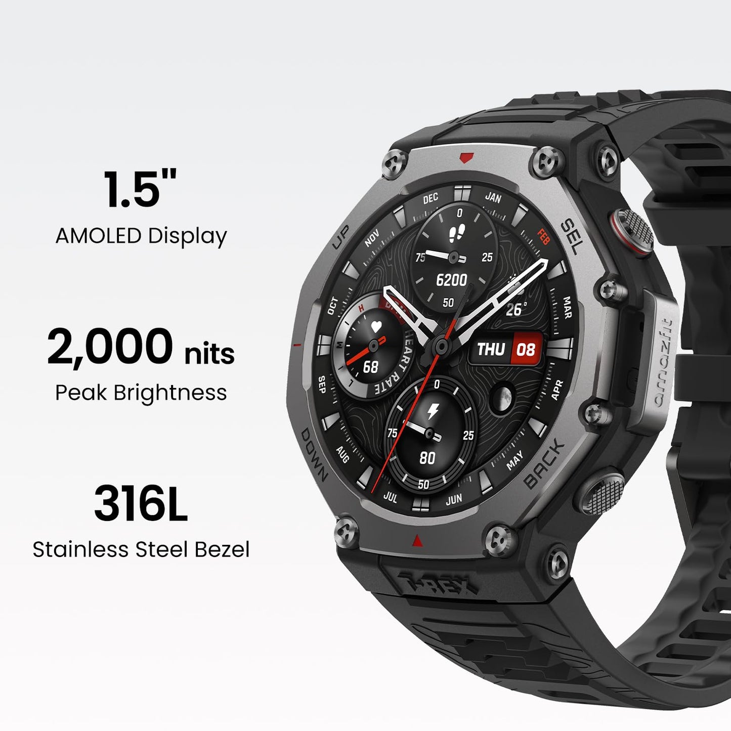 Amazfit Refurbished T-Rex 3 Rugged Military Smart Watch 48mm, GPS, Offline Maps, 100m Water-Resistant, Outdoor Fitness Smartwatch for Men, 170 Sport Modes, AI, Voice Control, Renewed (Lava)