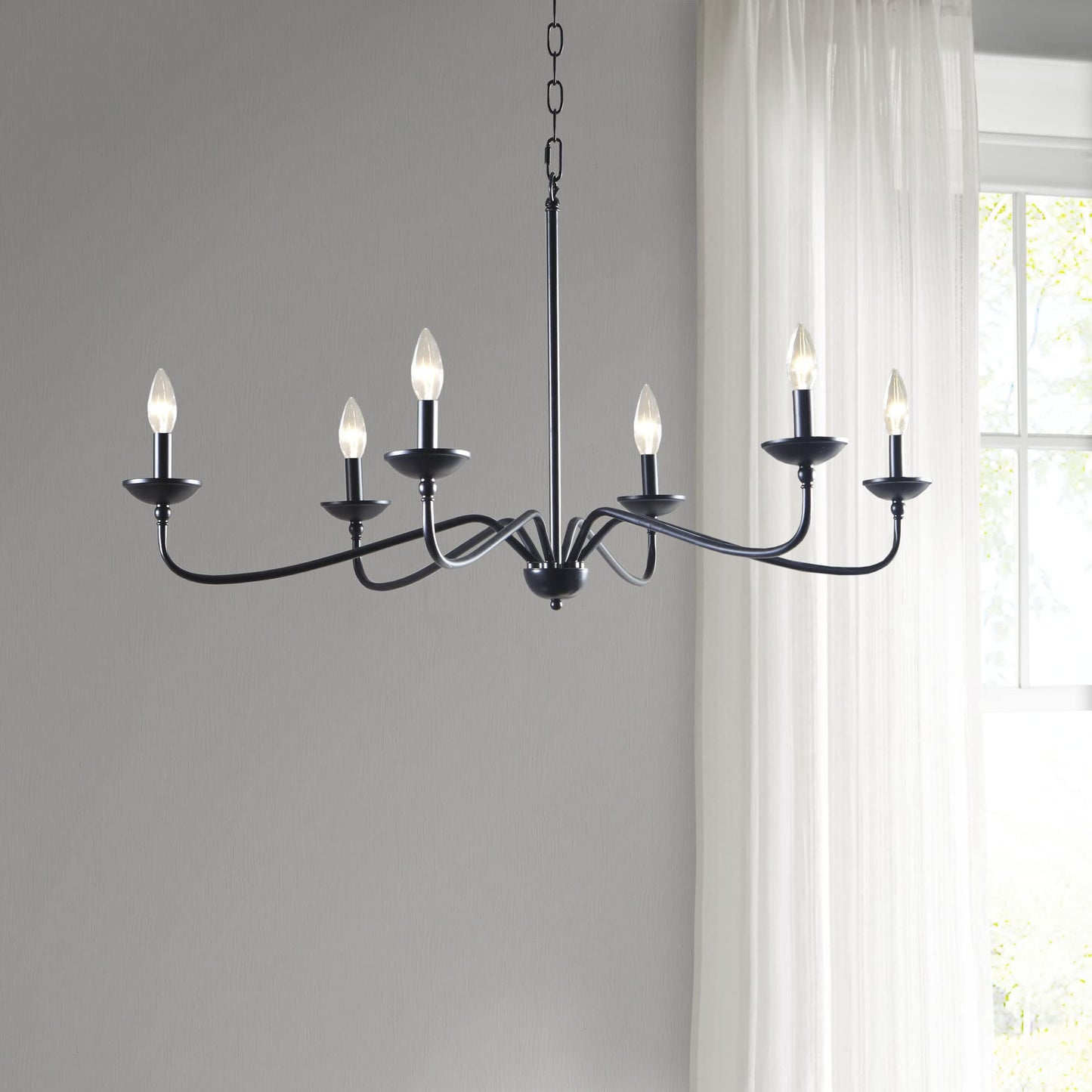 Hampton Hill 6-Light Metal Chandelier, Rustic Design, 40in W x 40in D x 72in H, Matte Black, Model MP150-0194