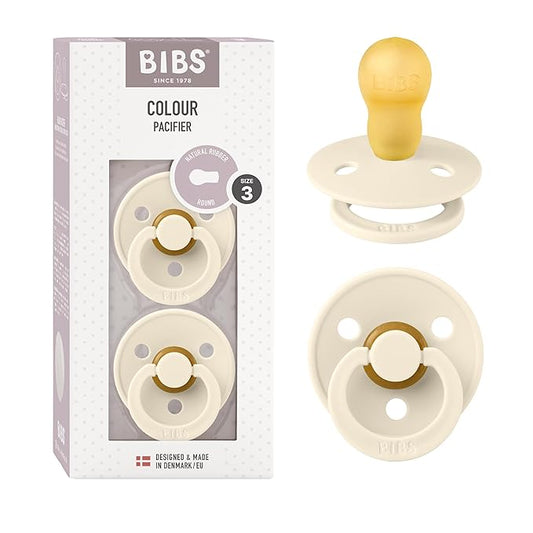 BIBS Pacifiers Colour Collection | Natural Rubber Baby Pacifier | Set of 2 BPA-Free Soothers | Made in Denmark | 18+ Months (Pack of 2) | Ivory