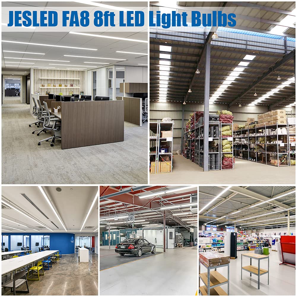 JESLED T8 T10 T12 LED Light Bulbs, 8FT, 50W, 6000LM, Ballast Bypass, V Shape, 5000K, Aluminum