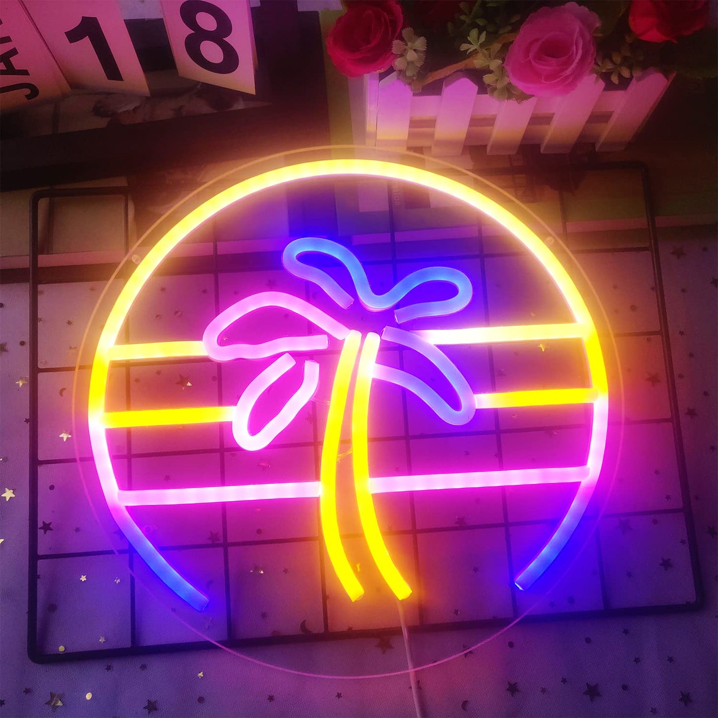 GMMLLG Neon Sign - Dimmable Tropical Coconut Palm Tree - Strong Transparent Acrylic - 12inx12in - Aesthetic Wall Decor