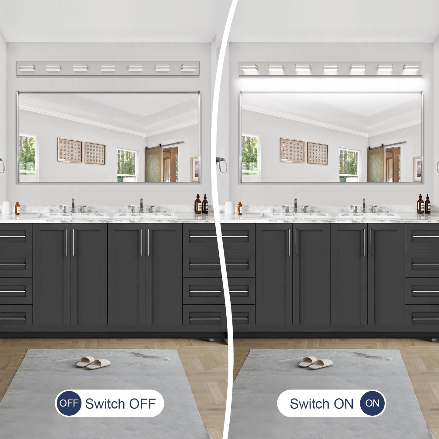 Sinerise Led Modern Bathroom Vanity Light Fixtures (7-Light  55-Inch)  Brushed Nickel Modern Acrylic Bathroom Wall Lighting Fixtures Over Mirror (Cool White 6000K)