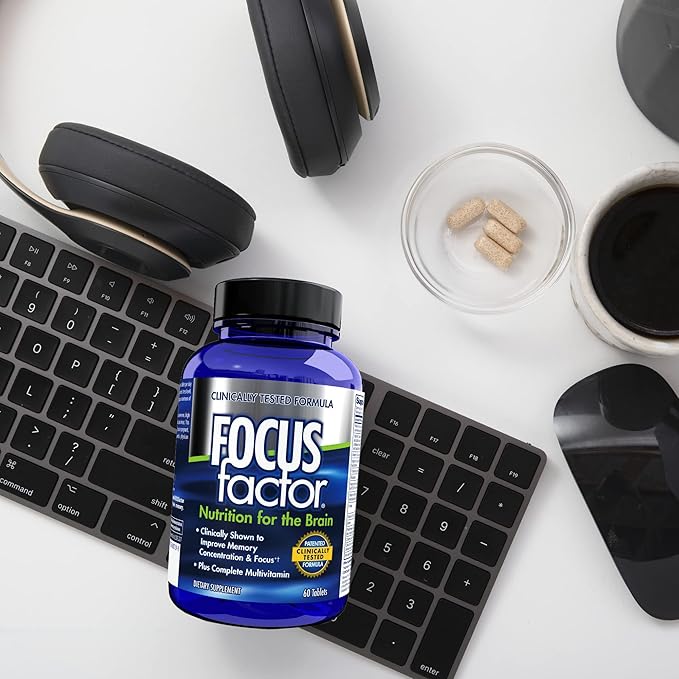 Focus Factor Nutrition for The Brain, Improved Memory & Concentration Brain Supplement, Complete Multivitamin with Vitamins B6, B12, D, Bacopa Monnieri & Tyrosine, 60 Count (Pack of 2)