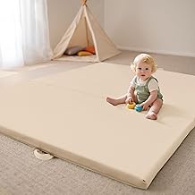 Bella's Friends Foldable Baby Play Mat for Floor, 50"x50" Vegan Leather Playpen Mat, 1.2" Extra Thick Foam, Non-Toxic, Wip...