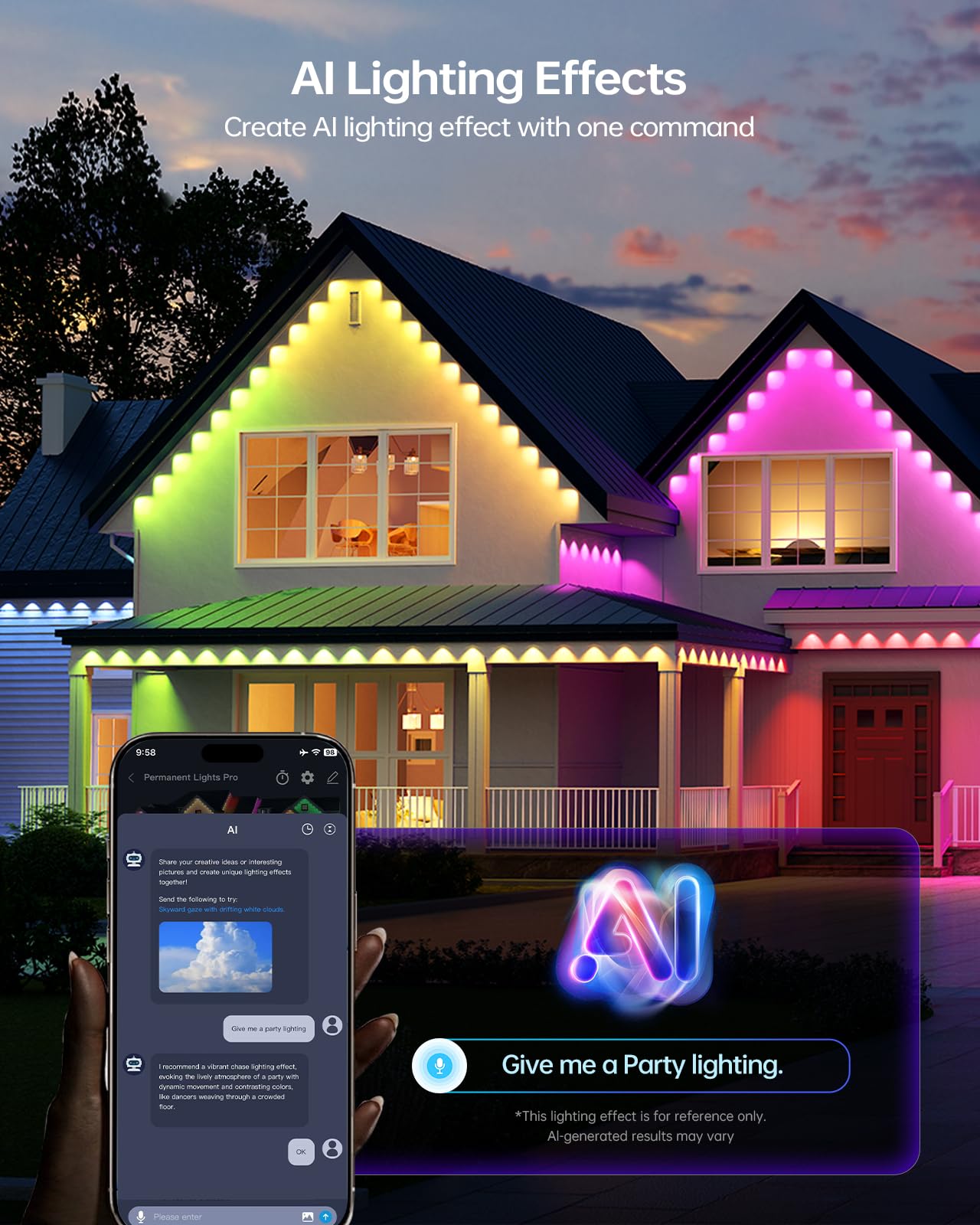 Asahom Permanent Outdoor Light Pro S108C  150Ft With 108 Rgbcw 70Lm Led  Wled Integration  Ai Lighting  30000 Lighting Effect Combination  Ip67 Waterproof For Christmas New Year Daily Decor  White