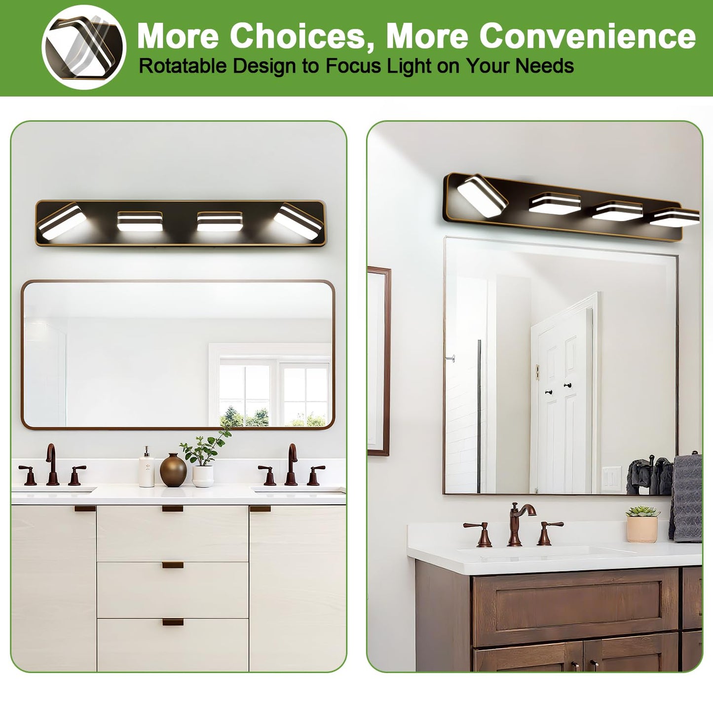 1600Lm Led Modern Bathroom Vanity Light Fixtures  360?Rotate Acrylic Brown And Gold Vanity Lights For Bathroom  Modern Wall Lighting Fixtures Over Mirror Kitchen Living (Natural White Light 5000K)