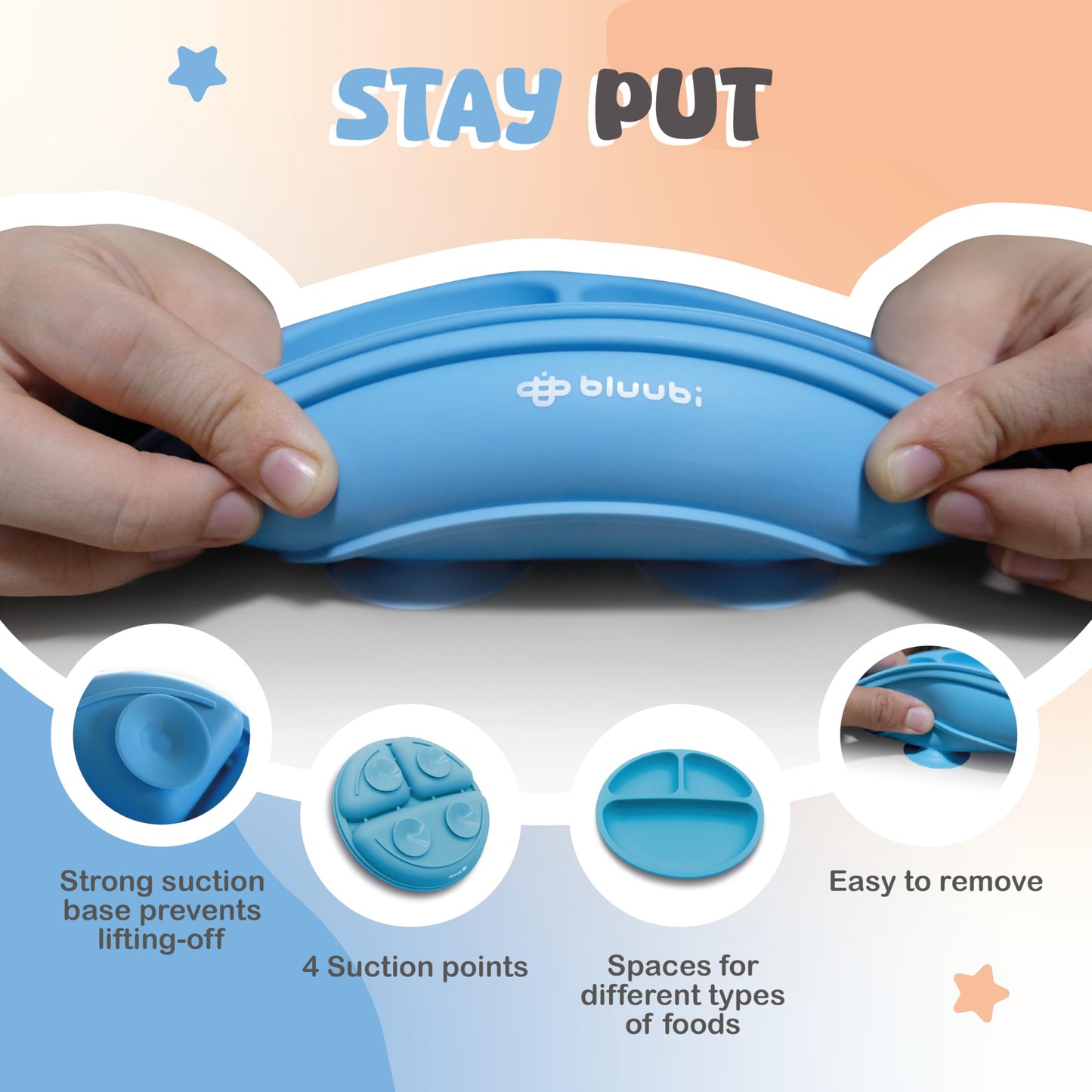Bluubi Silicone Baby Feeding Set - Infant Tableware for First Foods & Baby, Led Weaning (0+ Months), Easy to Clean, Durable, Perfect for Baby Boy or Girl, Solid Feeding - Blue - Deluxe