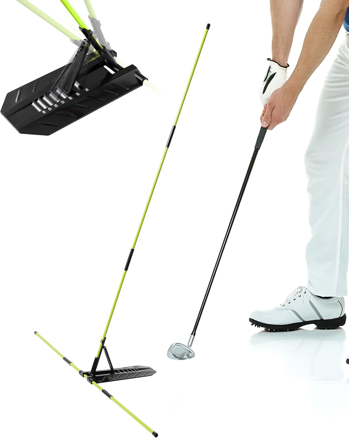 Golf Alignment Stick, Golf Swing Trainer with Angle Plate/Holder Sets, Posture Corrector Golf Trainging Aid, Swing Plane Trainer for Aiming, Putting, Swing/Golf Practice Tools