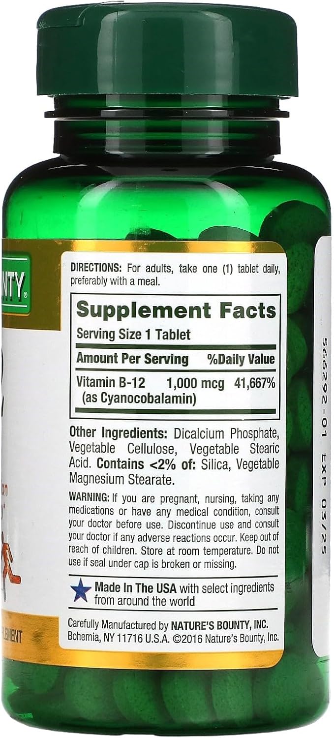 Nature's Bounty Vitamin B-12 1000 mcg Tablets 100 ea (Pack of 4)