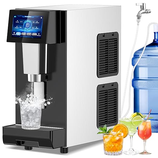 Nugget Ice Maker Countertop, 60 LBS/Day, 5LBS Ice Bin, Water Dispenser Countertop, Soft Chewable Pellet Ice Maker Machine Stainless Steel, Nugget Ice Machine Commercial for Bar, Café, Self-Cleaning