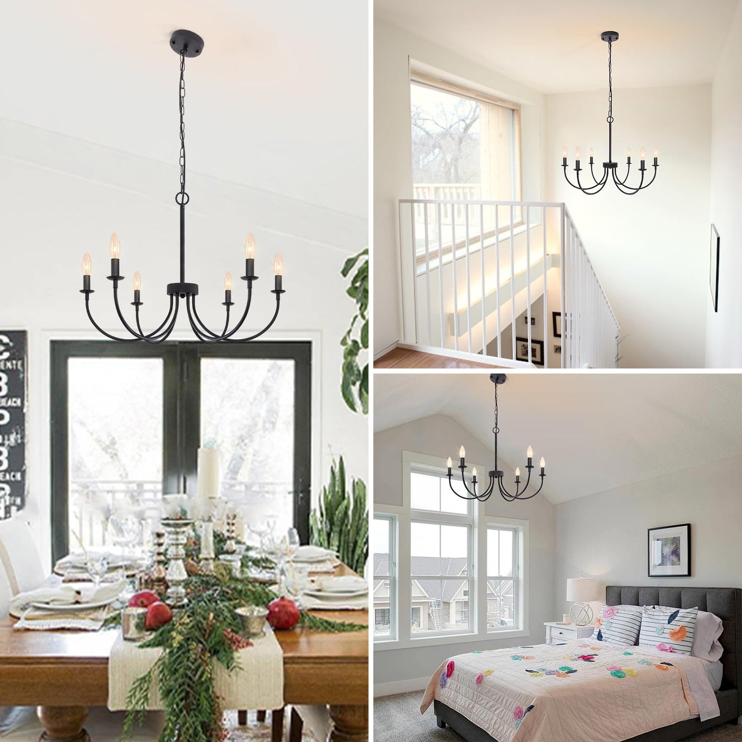 Rviezza Black Chandelier  6-Light Farmhouse Chandelier For Dining Room Lighting Fixtures Hanging  Rustic Candle Modern Chandeliers For Living Room Bedroom Foyer Kitchen(Frosted Black)