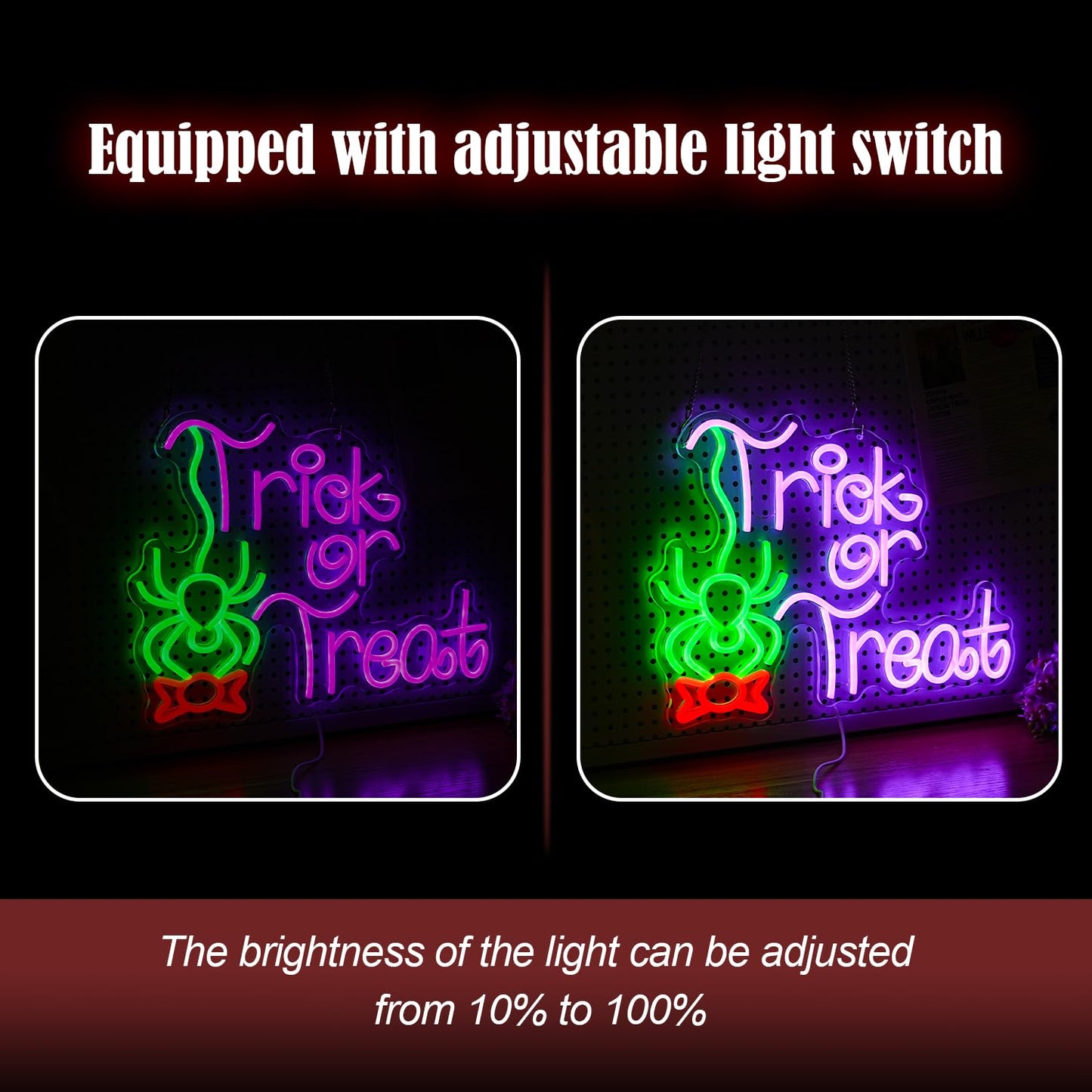 LIUOZHTEA Neon Sign - Trick Or Treat LED Light, Dimmable, Halloween Decor, 16.7 x 12.8 inches, Green Red Purple, Acrylic
