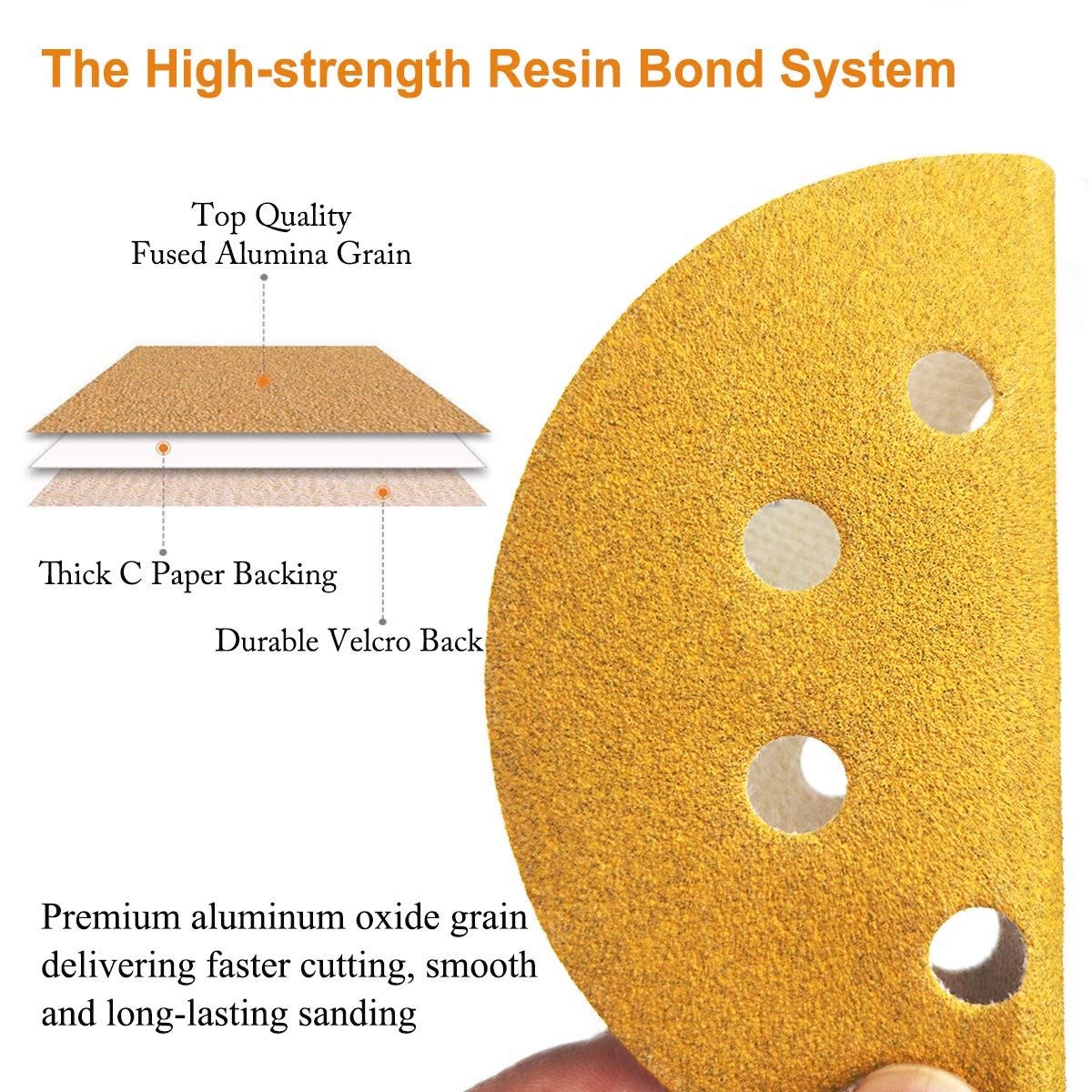 5-Inch 8-Hole Hook and Loop Sanding Discs 800-Grit Random Orbit Sandpaper, 50-Pack