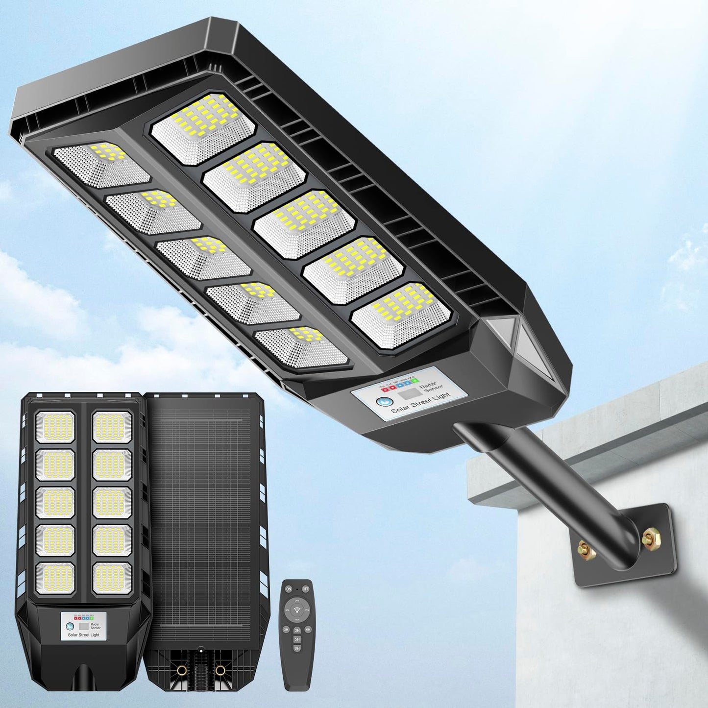 Deepn Solar Lights Outdoor, IP66 Waterproof, 6500K LED, Motion Sensor, Remote Control, Black, Model TW1001