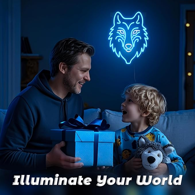Wolf Neon Light, Dimmable LED Wolf Animal Neon Wall Sign USB Powered, Decorations for Bedroom Living Room Game Room Man Cave Home Birthday Gift for Boys Men